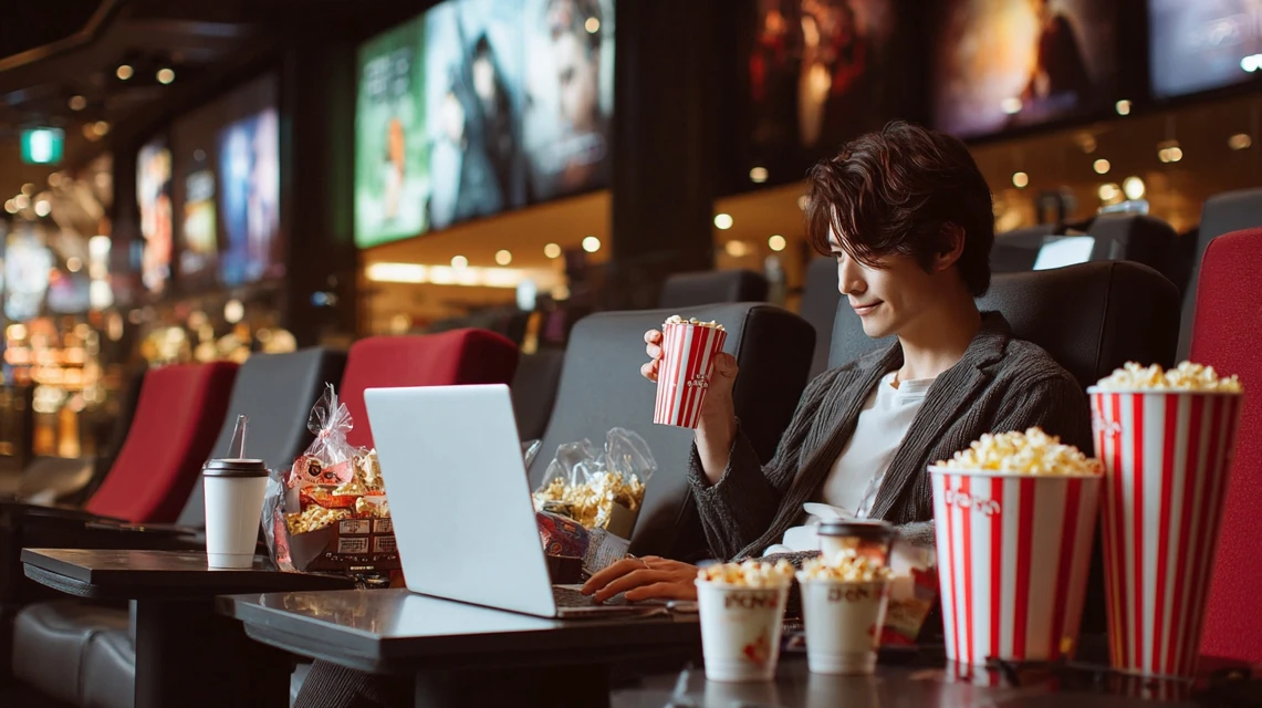 kinezoクーポン10桁で映画を予約する日本人男性