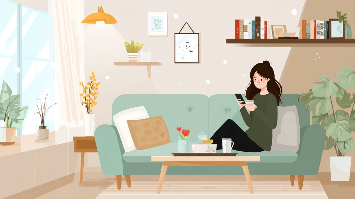 食事マナーを確認する女性の画像
