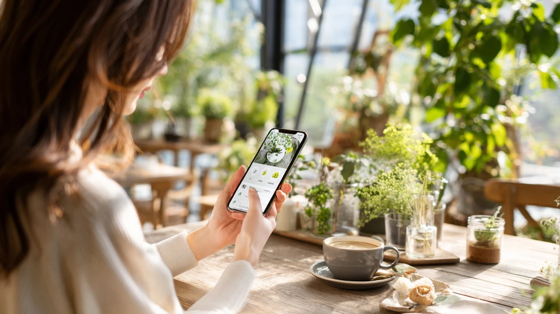 PayPayの使い方を整理する女性が画面を見る構図
