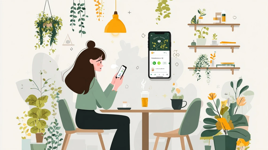 満天の湯会員カード特典と期限を見る女性
