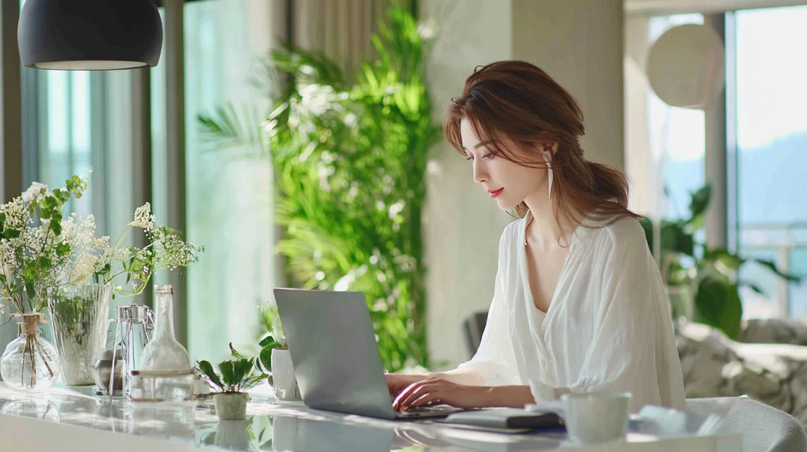 クーポンコード一覧をチェックする女性