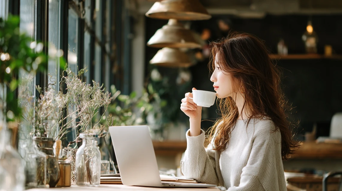 いわき市の宿泊キャンペーン情報を確認する日本人女性
