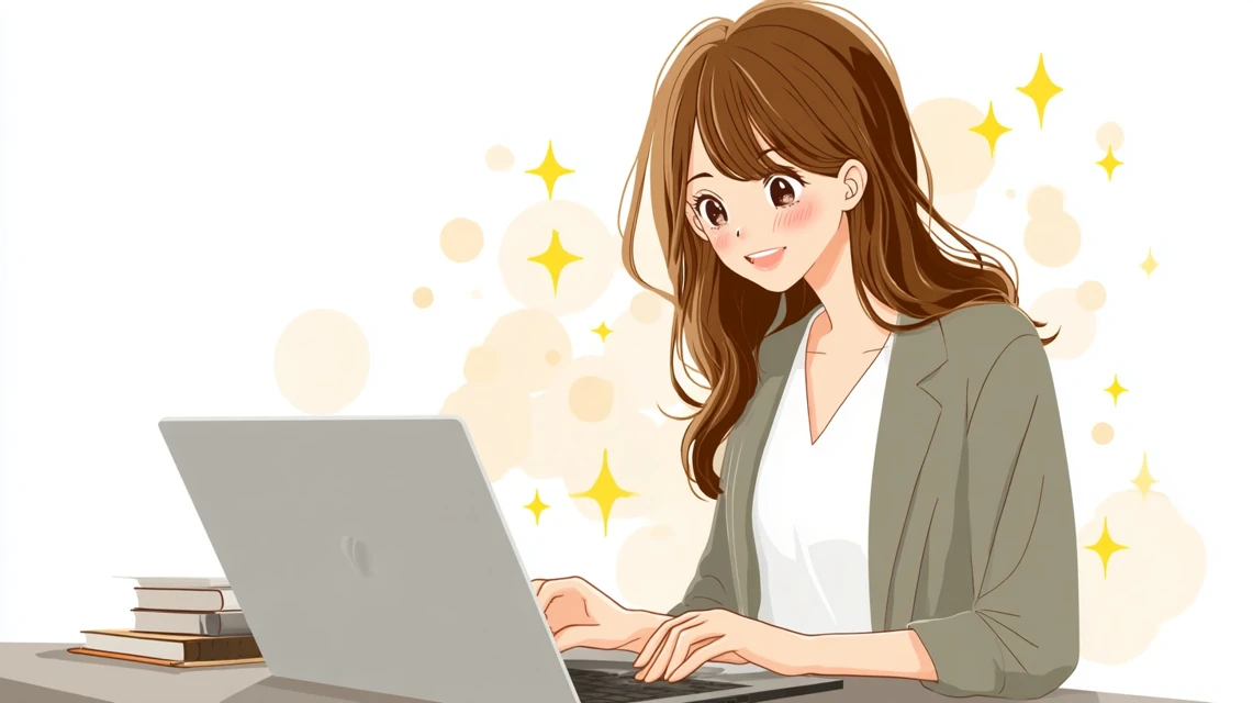 注意点を確認する日本人がパソコンを見る構図