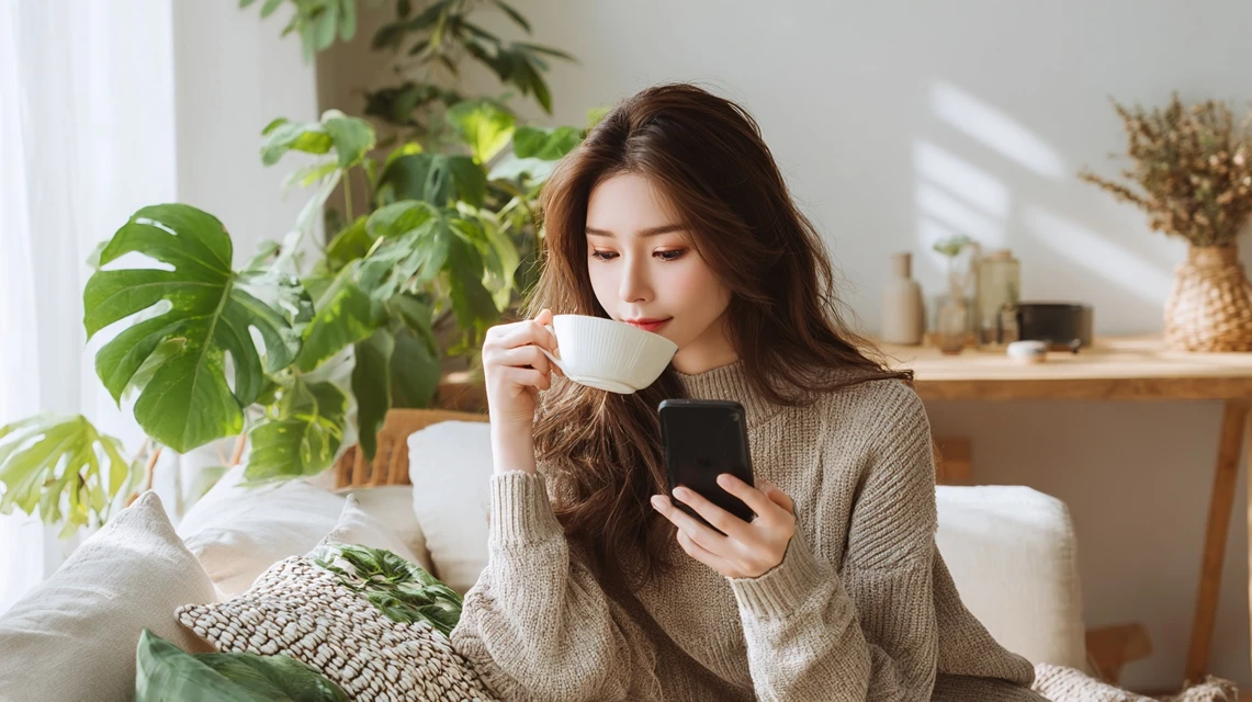 入力エラーを確認する女性がスマホを見る構図
