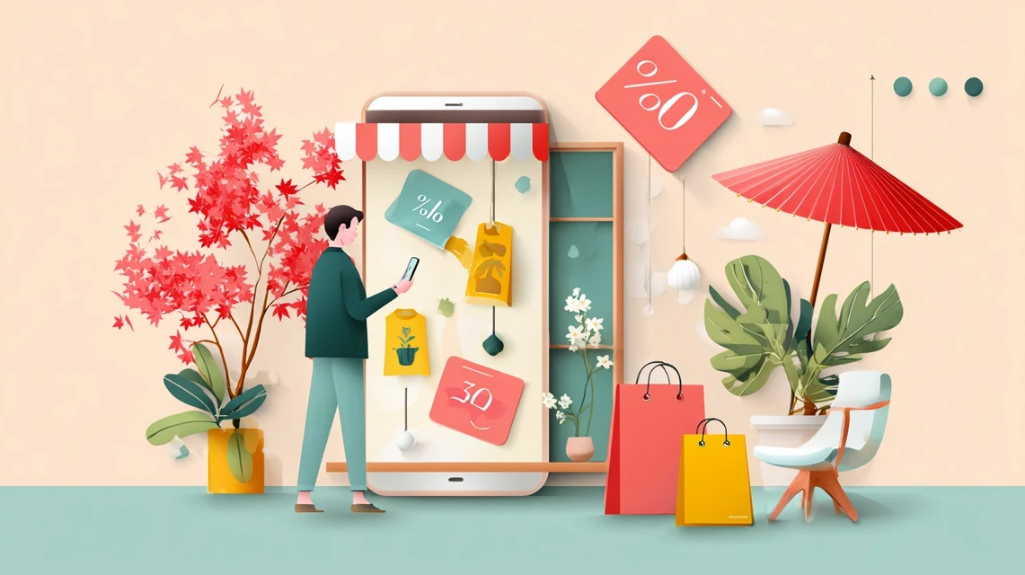 男性がクーポン入力画面をチェックしている場面
