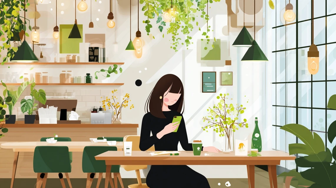 女性がコード入力画面を確認する様子
