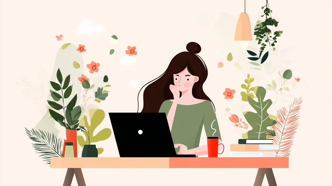 配布タイミングを確認する女性の画像