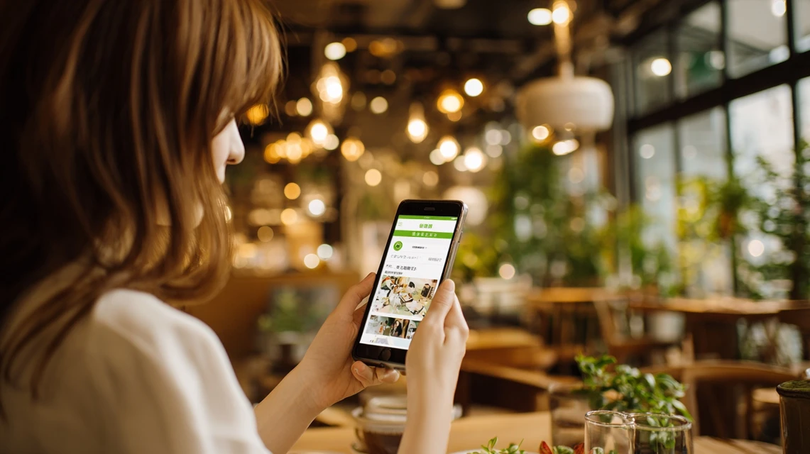 151特典を調べる日本人女性の画像
