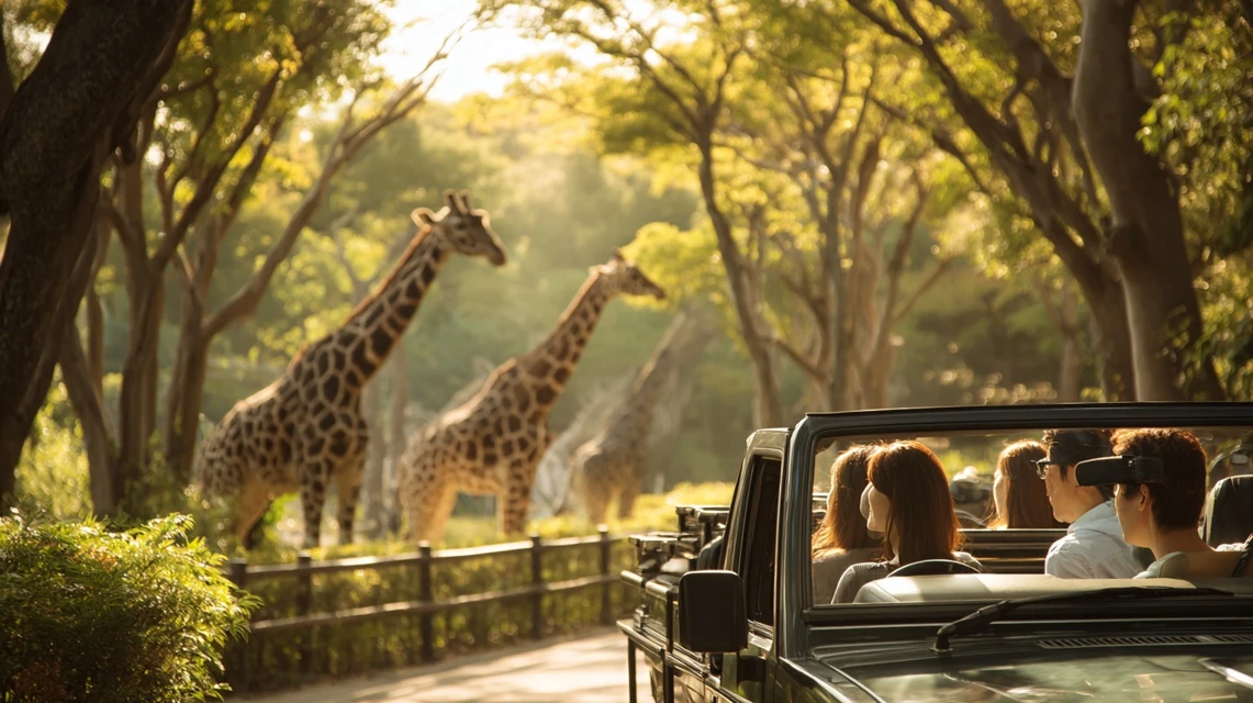 自家用車でサファリを巡る日本人家族