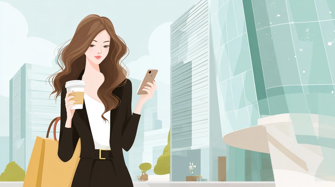 いいふろ会員の便利機能を閲覧する日本人女性の画像
