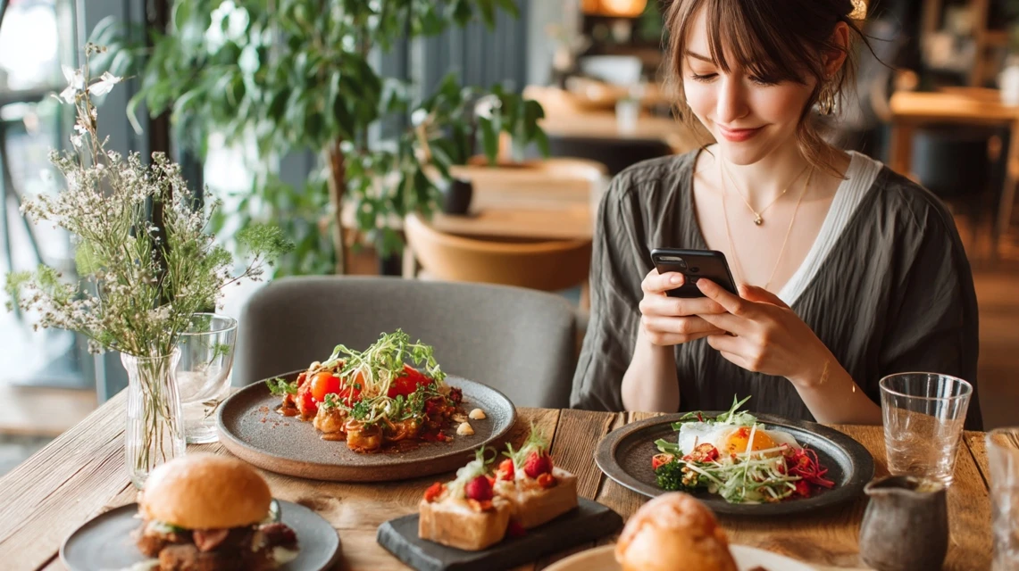 FAQをスマホで確認する日本人女性