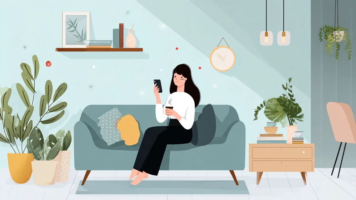 返却方法を確認する女性の場面