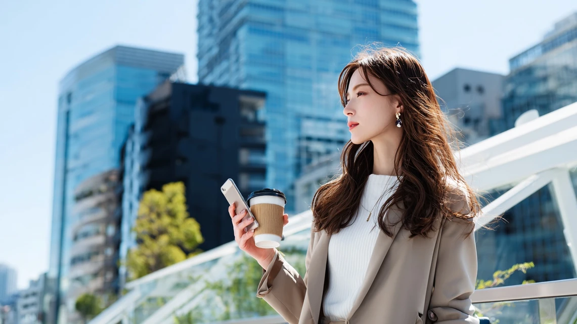 JAF優待を確認する日本人女性の画像
