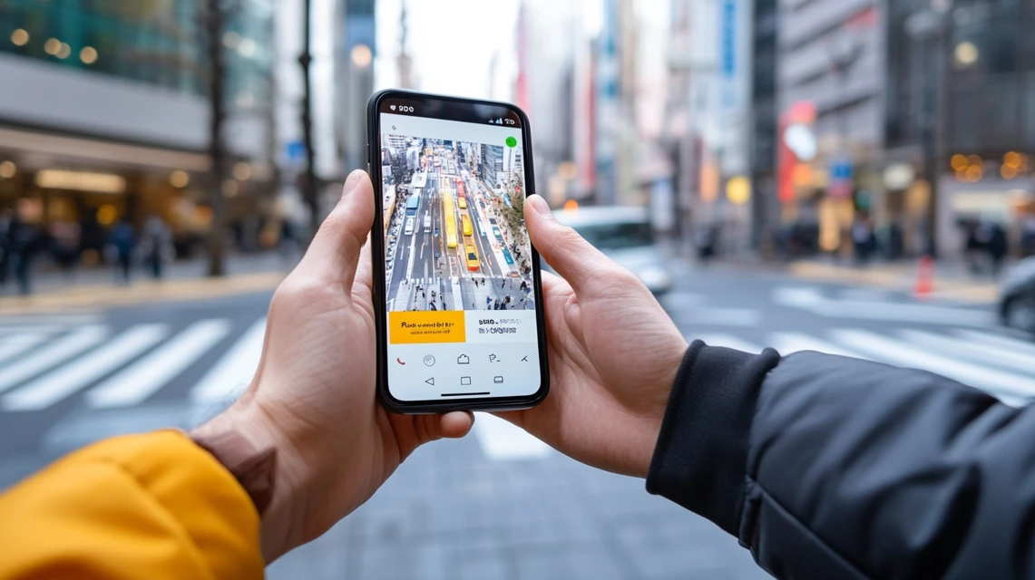 男性が配車前にクーポンを入力中