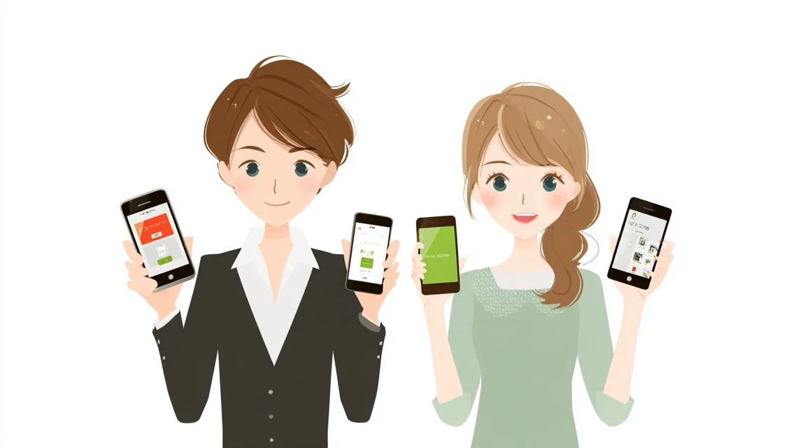 ドコモ決済アプリを比較する日本人男女
