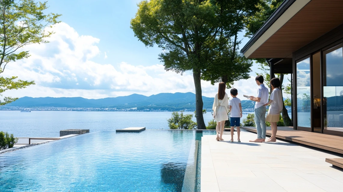 沖縄県民がプール付きコテージを選ぶ様子