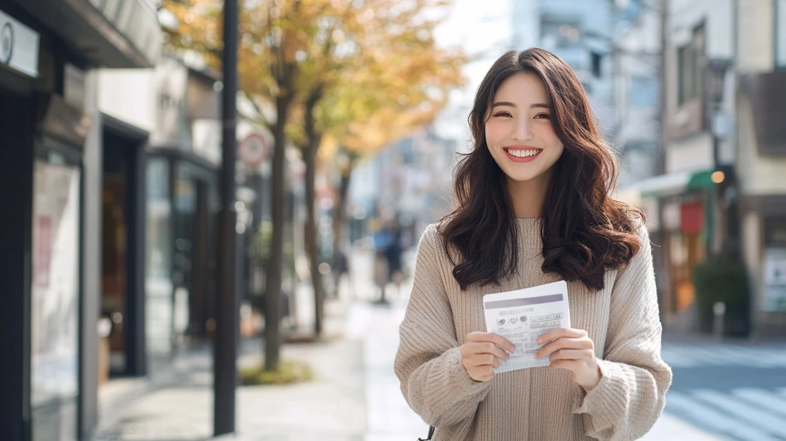 女性が食事前にスマホでクーポンを提示