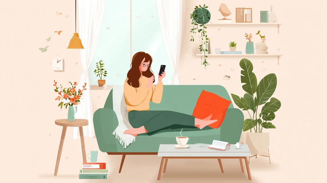 jalクーポン一覧から泊まりたいホテルを選ぶ女性