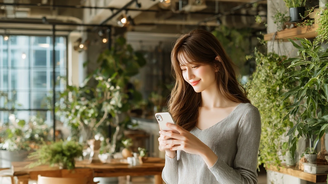 Pixel10のプロモーションコード再取得方法を確認する日本人女性
