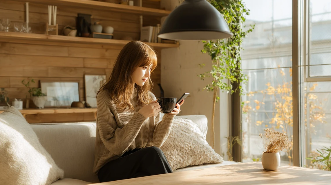 最安購入方法を調べる日本人女性の画像
