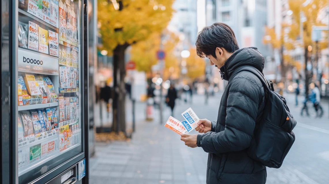 男性がスマホでドコモ特典を検索する様子