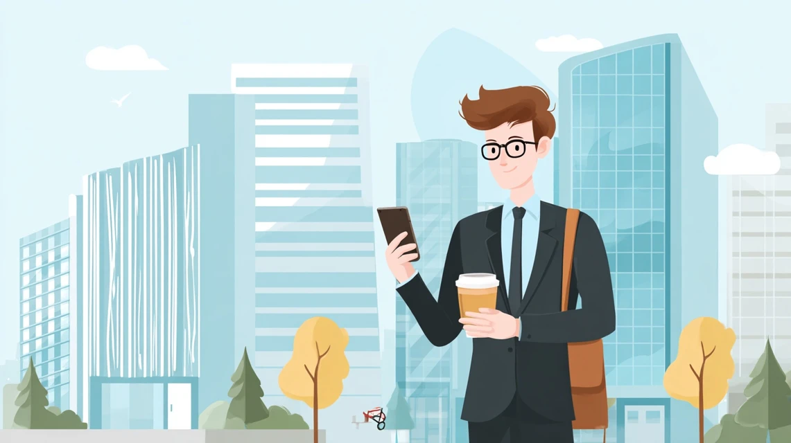 LINEで割引取得方法を見る日本人男性の画像