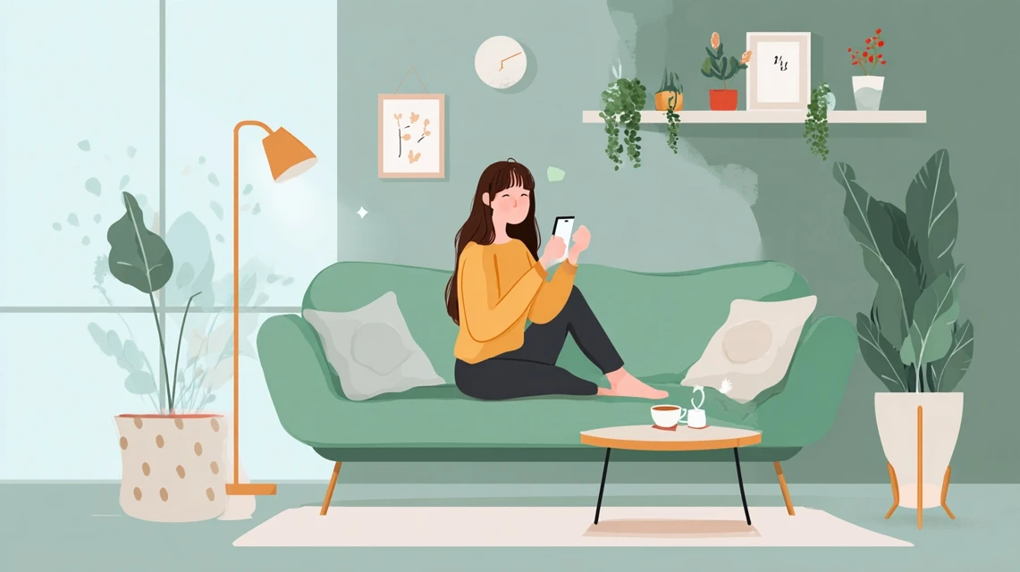 村民特典をチェックする女性の画像