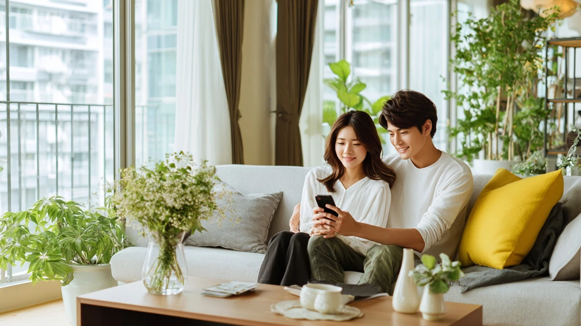 クーポンの使う方が分かって満足なカップル