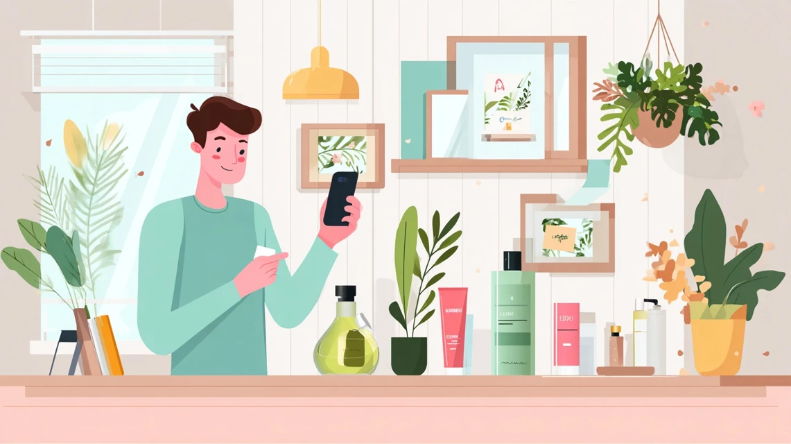 LINEで確認する男性が写る場面