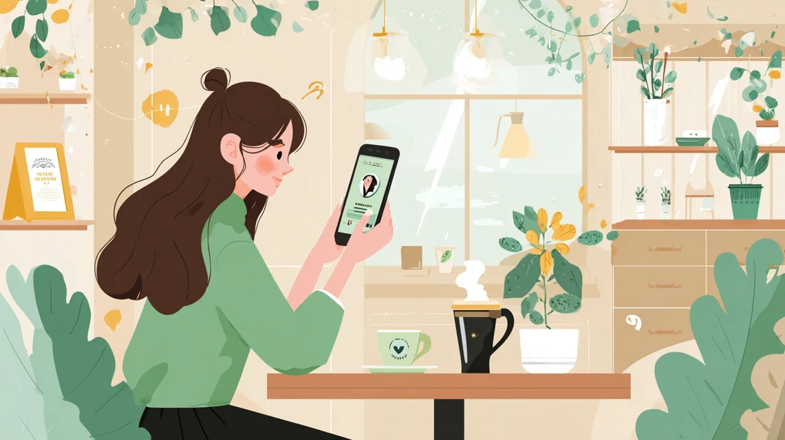 tuiss口コミ評価を確認する女性の画像
