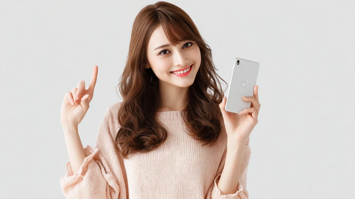 人気モデルを検索する女性がスマホを見る場面