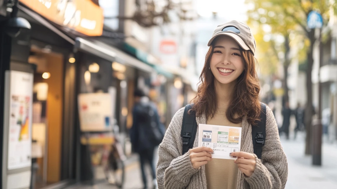 女性がスマホでクーポンを使って満足している