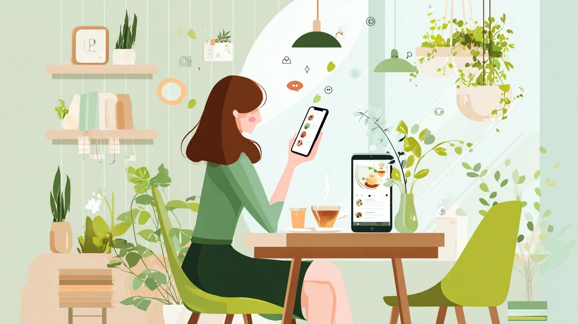 かきつばたの湯クーポンサイトを比較する女性
