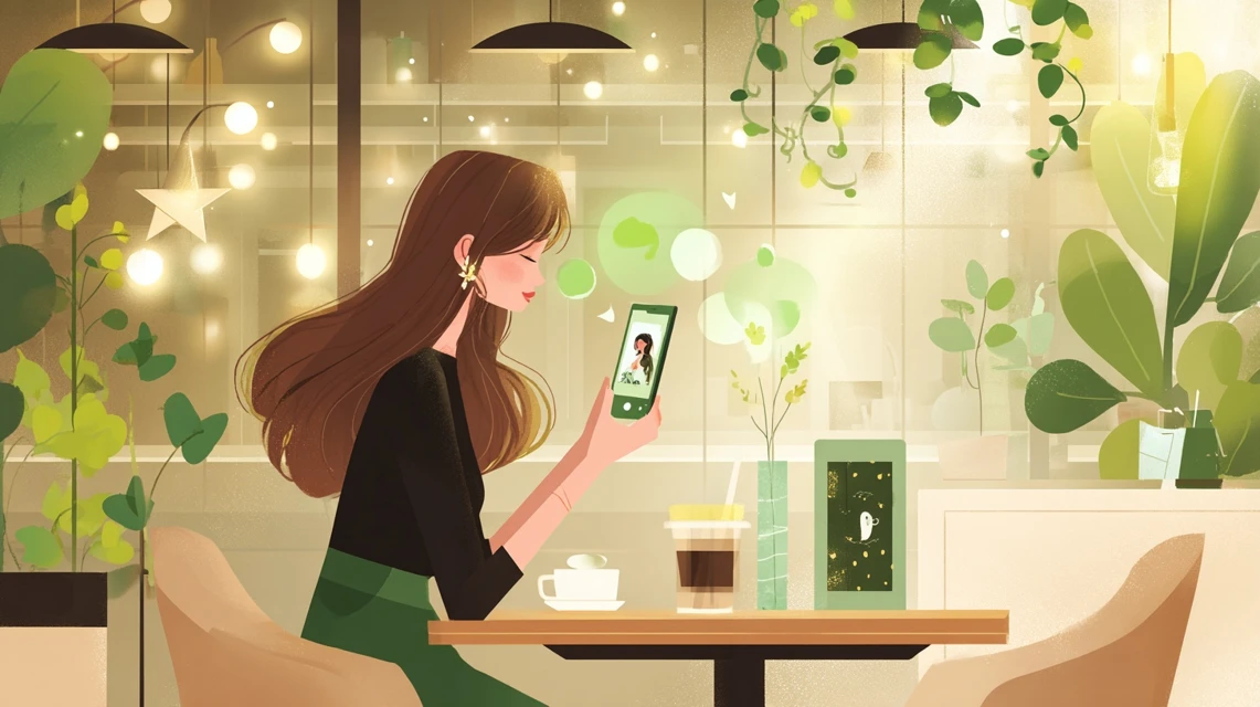 dポイント割引クーポン内容を確認する女性
