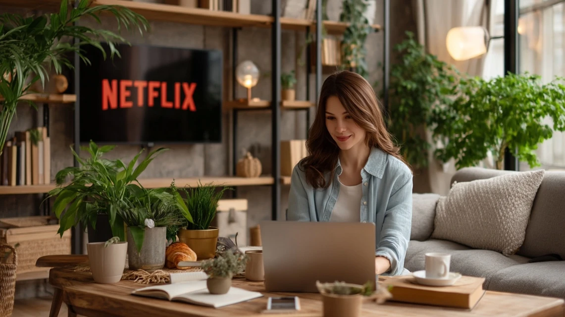 安全な方法で動画サービスを調べる女性