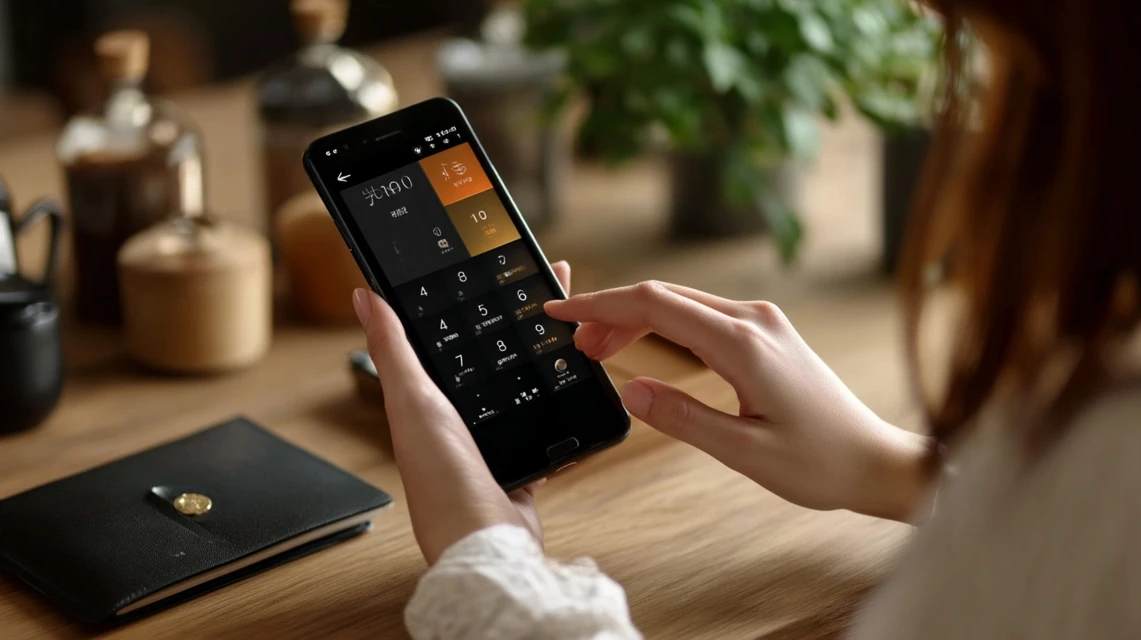 10桁クーポンをスマホに入力する日本人女性