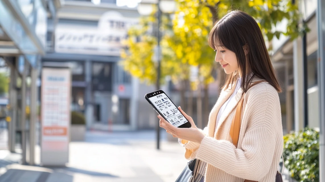 女性がスマホで有効期限を確認している