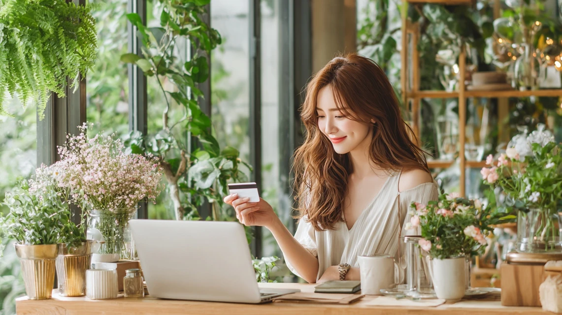 dショッピングでDカードゴールドの特典クーポン使う女性イメージ画像