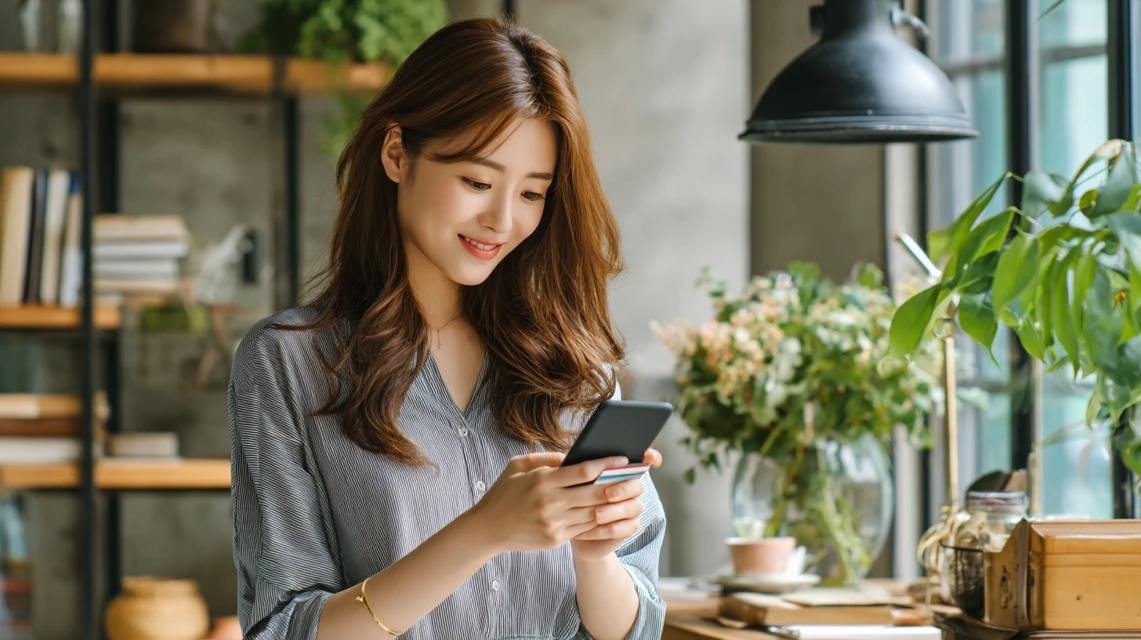 LINEクーポンを受け取る女性