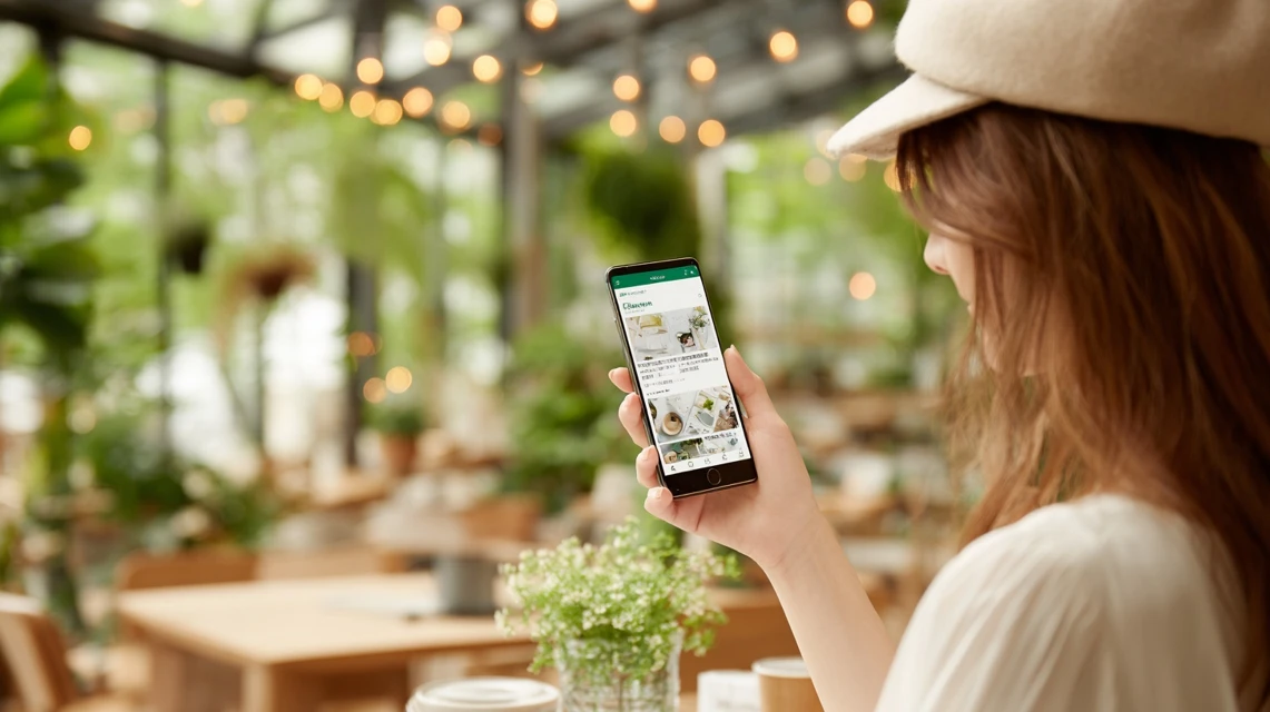 コード活用の注意点を調べる女性がスマホを見る様子
