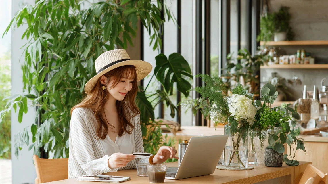 ドコモ特典を使ってスシローで割引を受ける日本人女性