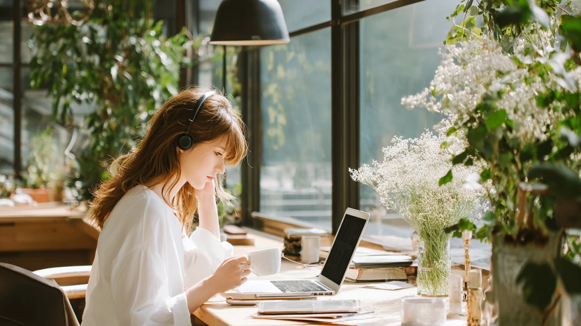 楽天トラベルでいわき市の宿泊クーポンを確認する日本人女性