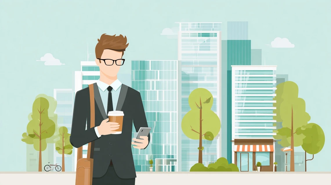 価格比較をチェックする日本人男性の画像