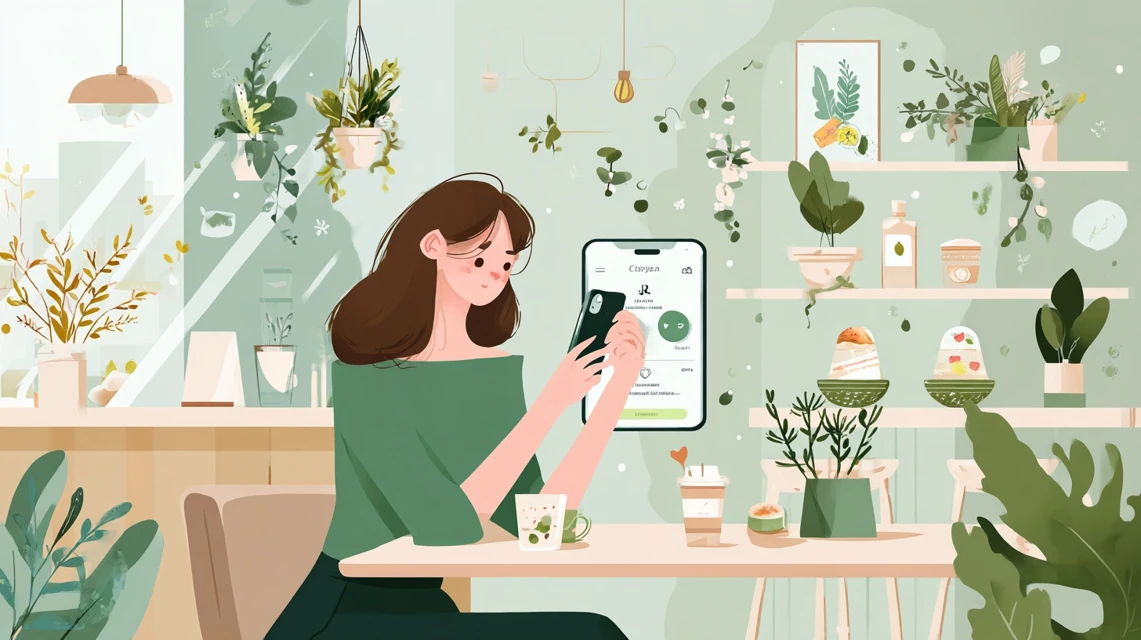 キューテンマイクーポン設定を見る女性の画像