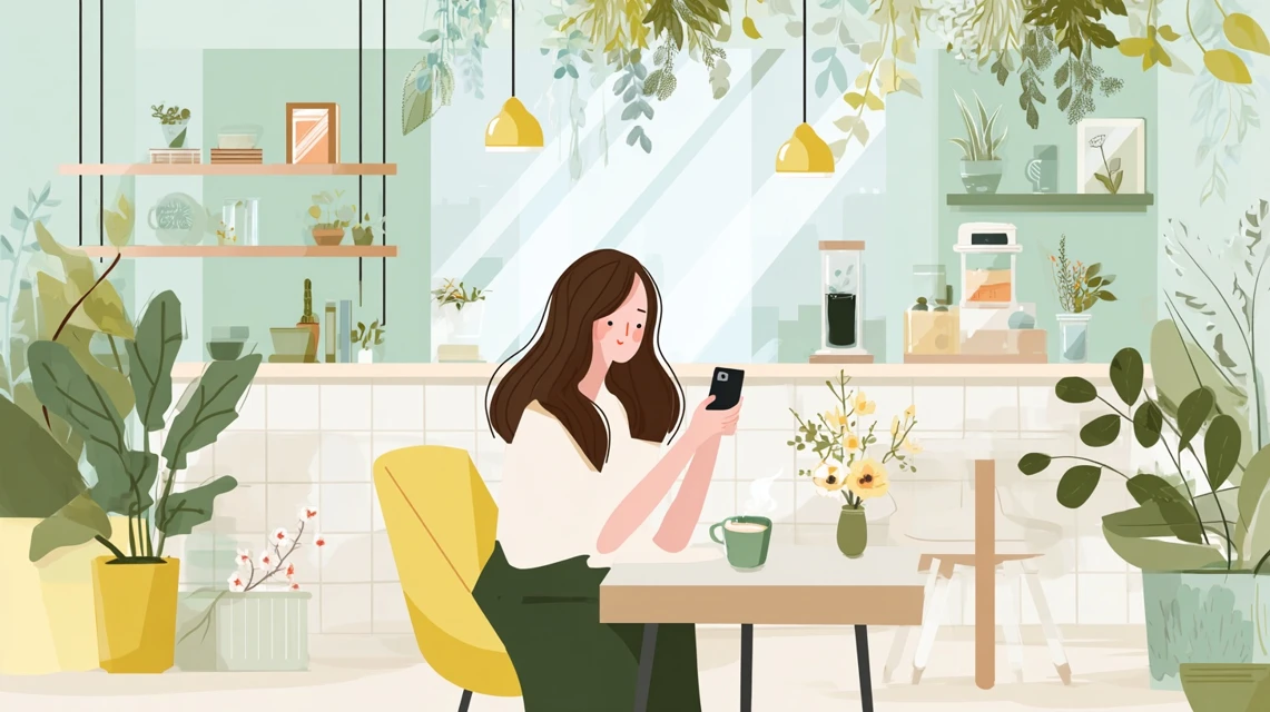 女性がクーポン仕様変更を確認する場面
