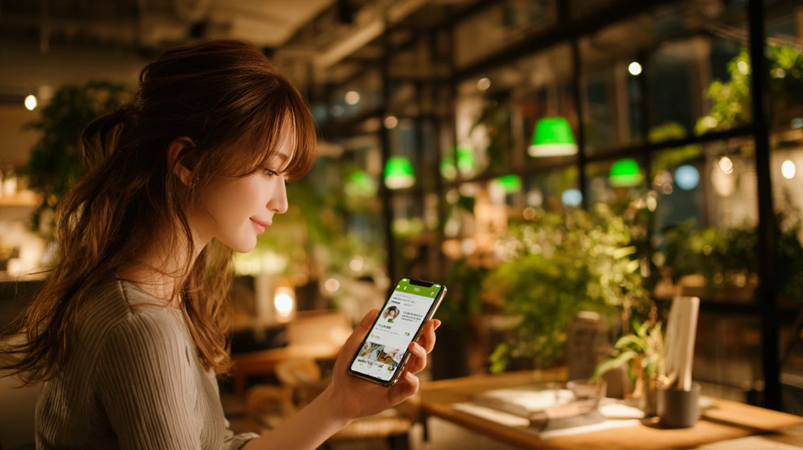 女性がロッカー操作をスマホで調べる様子
