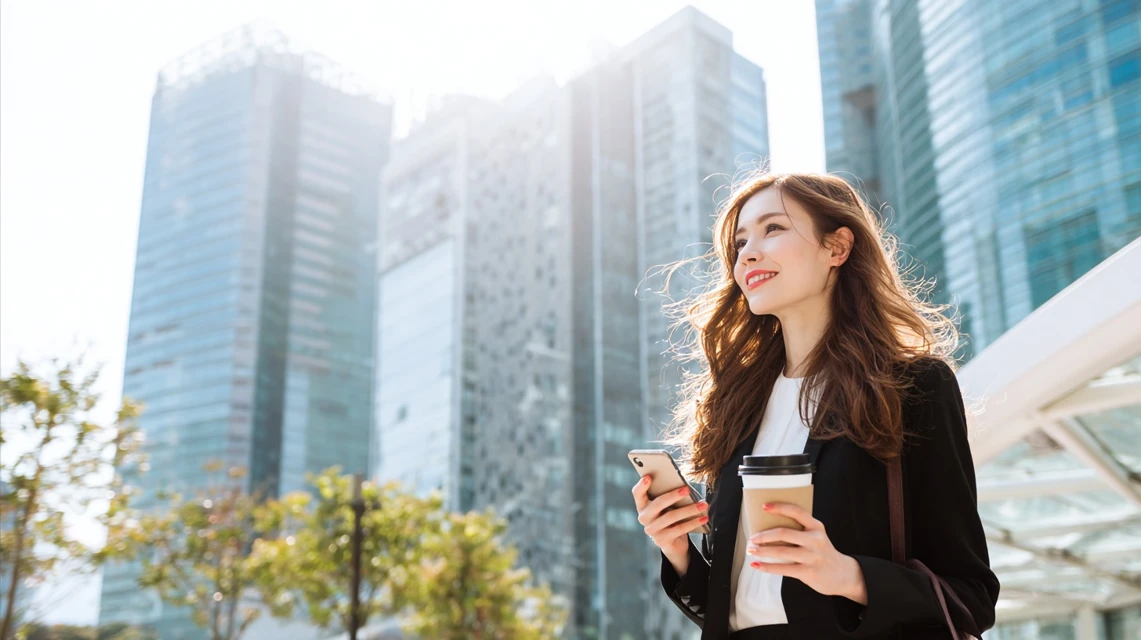 紹介割引の注意点を確認する日本人女性の画像
