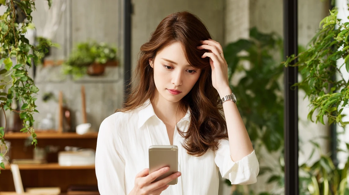 割引期間を確認する日本人女性の画像
