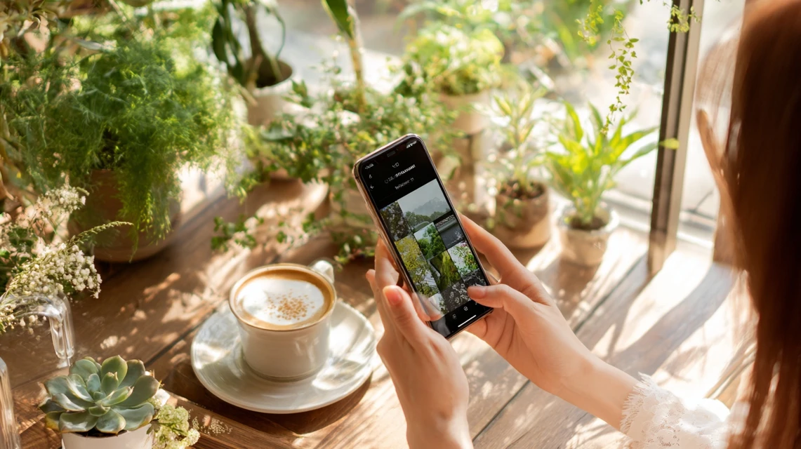 限定セール情報を見る女性の画像