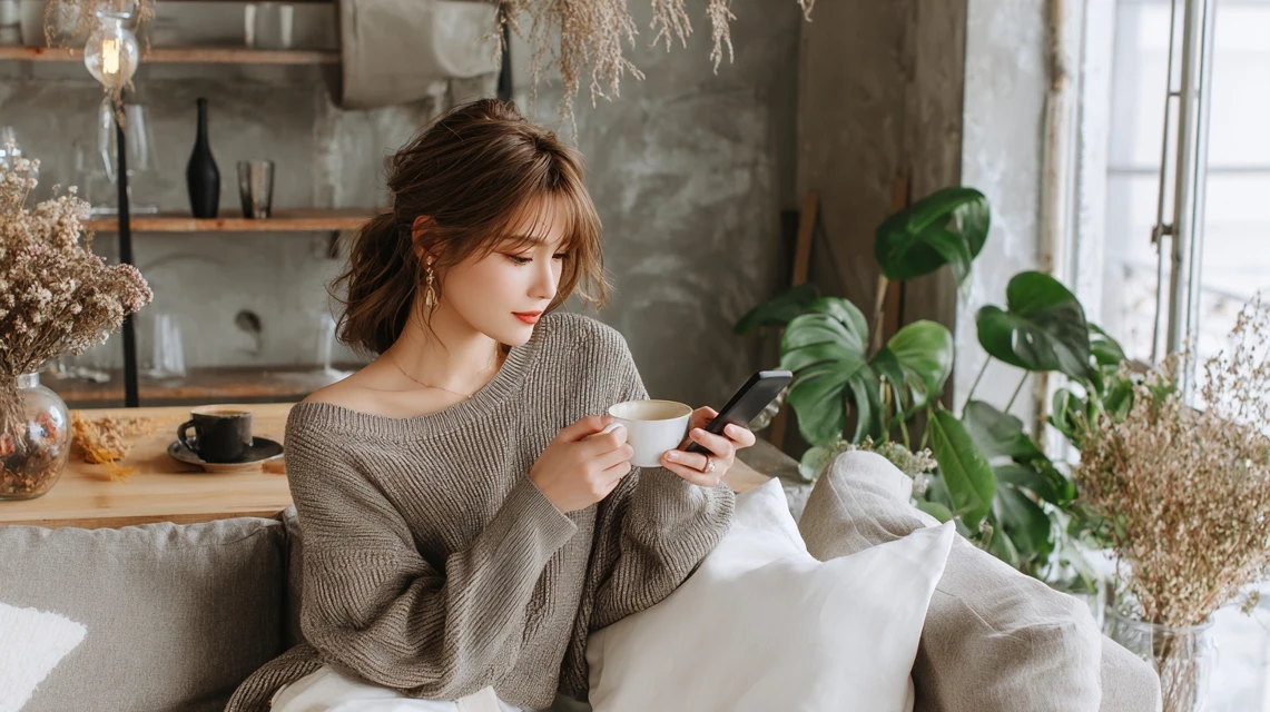 LINE特典を確認する女性の画像
